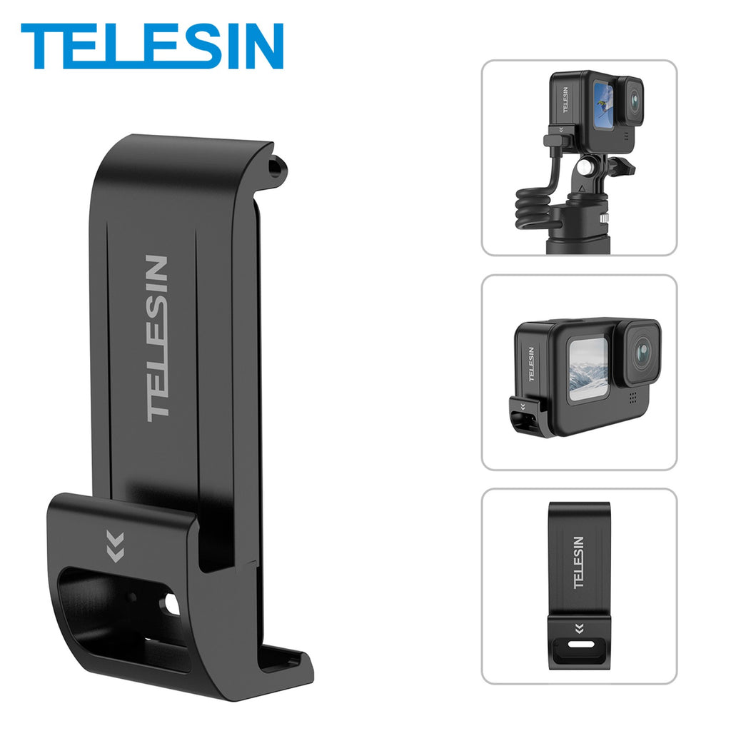 TELESIN cubierta lateral impermeable para GoPro 12 11 10 9 puerto de cubierta de carga tipo C fácil extraíble para batería GoPro 12 Hero 11 10 9