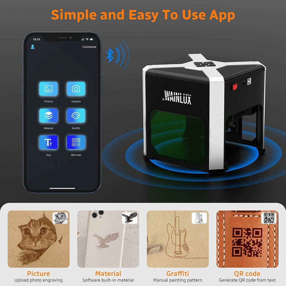 Wainlux-grabador láser K6, impresora de marcado, máquina de carpintería, plástico, 3000mw, Bluetooth