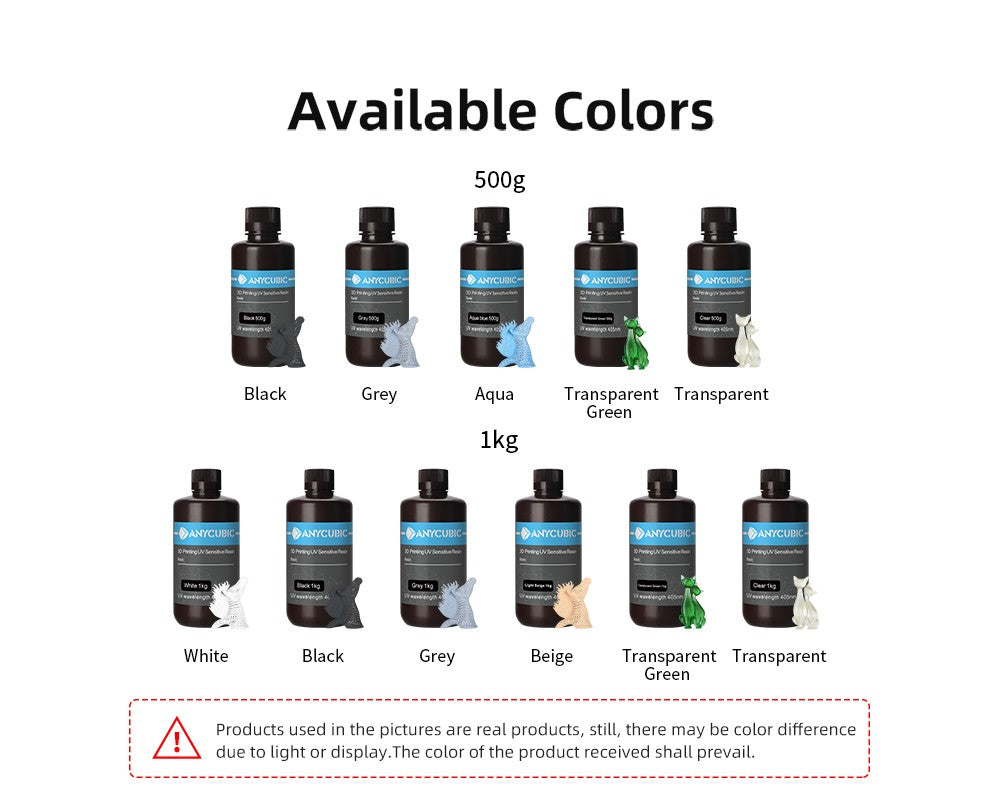 ANYCUBIC 4 unids/lote 405nm resina UV para impresora 3D LCD resina de fotopolímero líquido impresión 3D actualización de resina 1kg