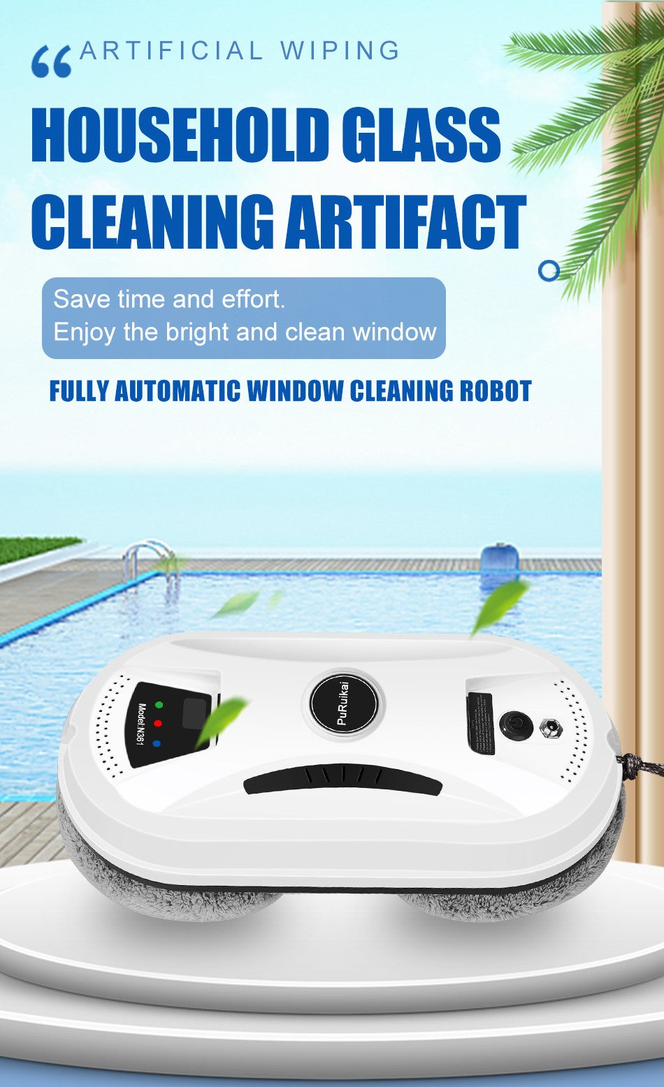 Robot nettoyeur de vitres para la maison, aspirador électrique inteligente con control técnico y essuie-glace
