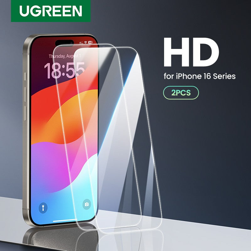UGREEN-protectores de pantalla de vidrio templado para iPhone, película HD, 16 Plus, 15, 14, 13, 12, 2 unidades