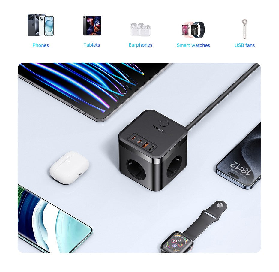 Baseus-cargador de 30W, regleta de alimentación rápida, salida de 4000W 3AC, estación de carga de escritorio, protección contra sobretensiones para tableta, iPhone, Samsung, Xiaomi