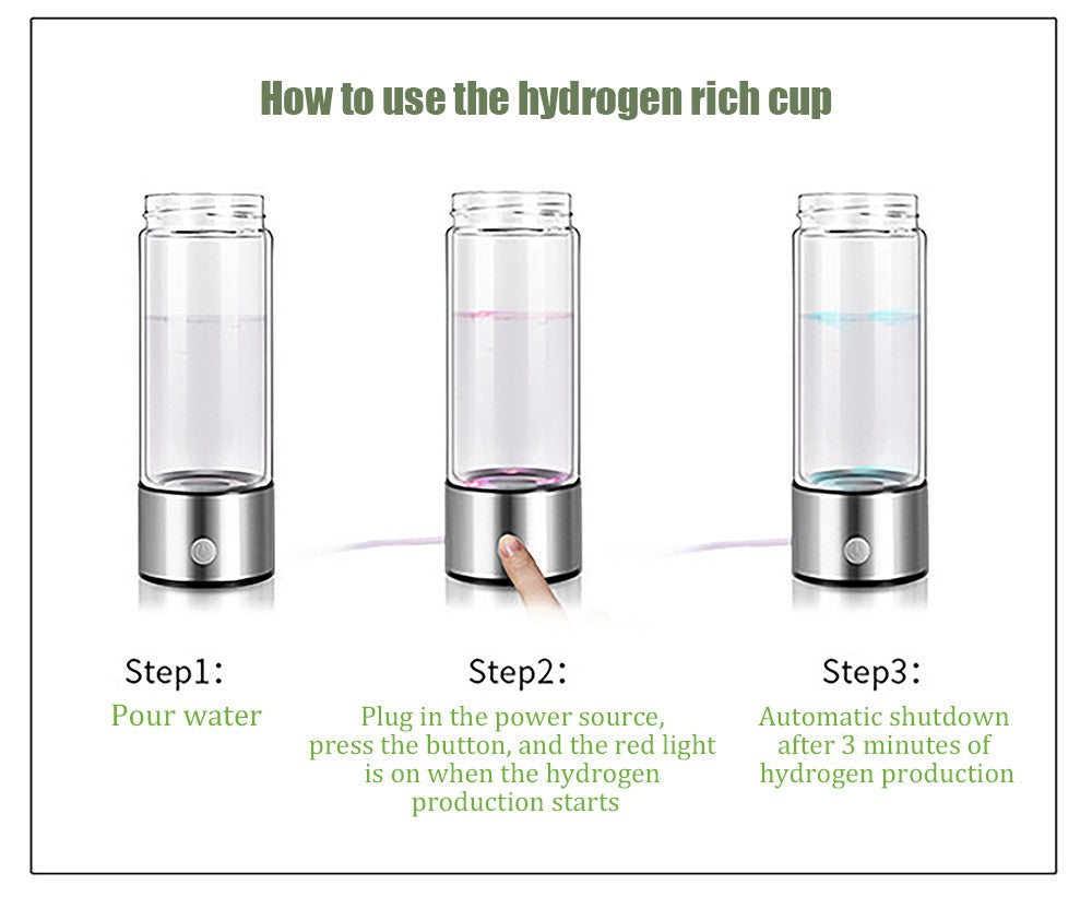 Taza de agua rica en hidrógeno de 420ml, botella eléctrica con generador de agua rico en hidrógeno, filtro de calidad de titanio, ionizador antioxidante portátil