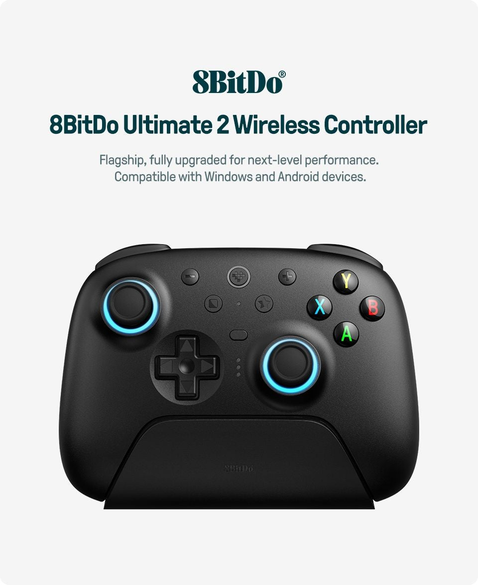 Nuevo Control Inalámbrico 8BitDo Ultimate 2 con Joystick TMR, Gatillos con Efecto Hall, Base de Carga, BT 2.4G para Windows 10, 11, Android y Steam
