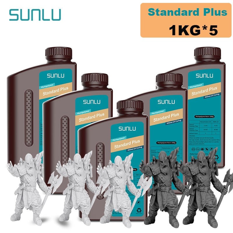 Resina SUNLU 5KG Standard Plus/14K, 1KG/Botella, Resina Fotopolímera de Curado Rápido UV de 405nm para Impresora 3D LCD