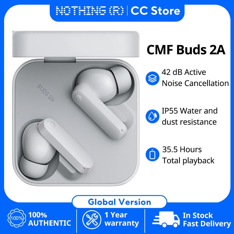 Versión Global CMF by Nothing Buds 2A Auriculares Inalámbricos Intrauditivos con Controlador de 12.4mm, ANC de 42dB, 4 Micrófonos HD, Batería de Larga Duración, Baja Latencia, Bluetooth 5.4