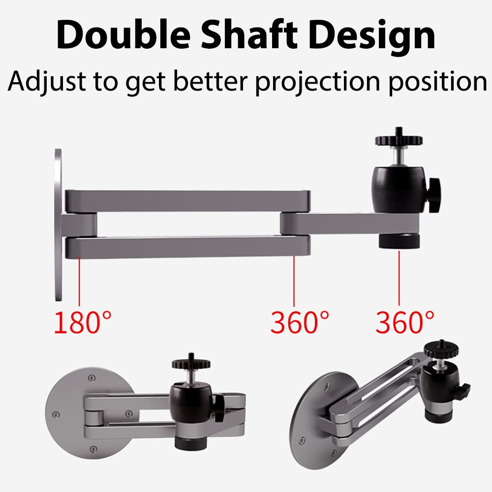 Soporte de Pared Plegable para Proyector, Soporte de Aleación de Aluminio Resistente, Brazo Plegable Ajustable con Rosca de 1/4'' y Cabezal de Bola