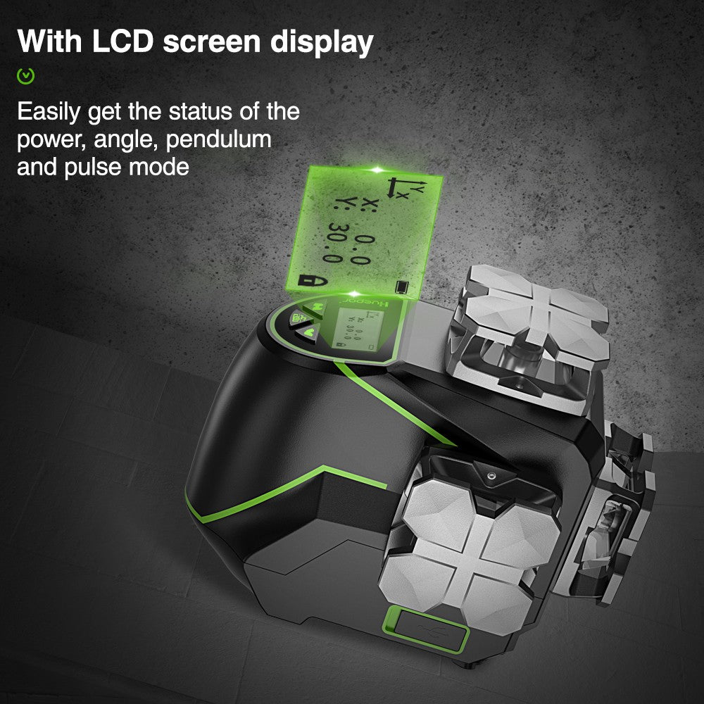 Huepar S03CG Set nivel láser de línea cruzada 3D Bluetooth y control remoto 12 líneas láser de haz verde Osram con receptor trípode telémetro