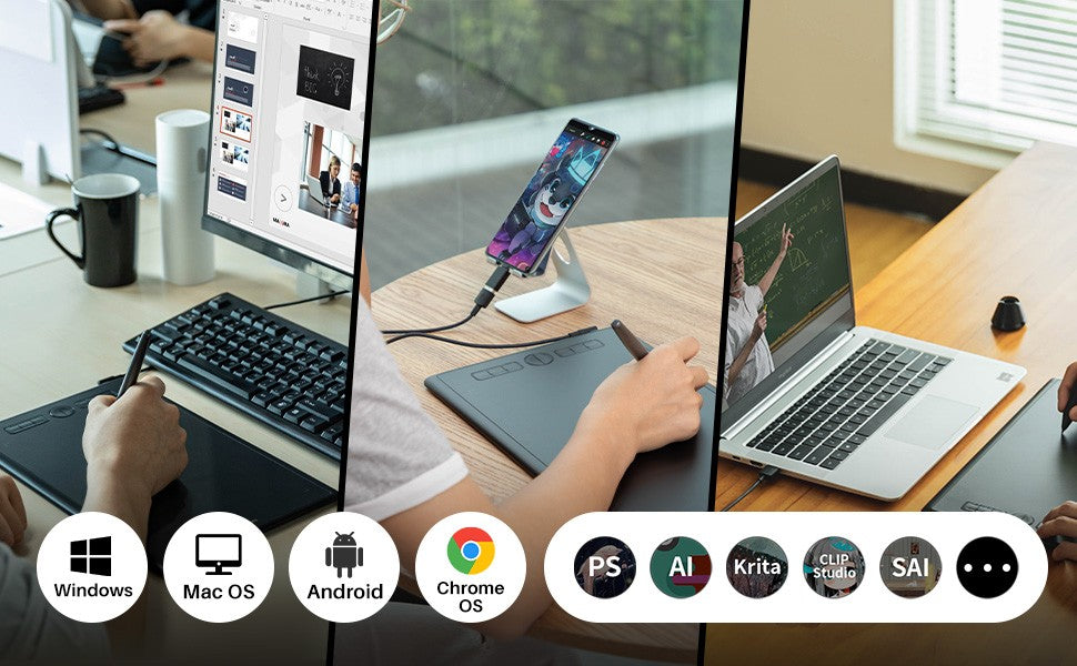 HUION tabletas gráficas H420X H580X H610X tabletas portátiles diseño de dibujo Digital animación tablero de artista Android OS compatible