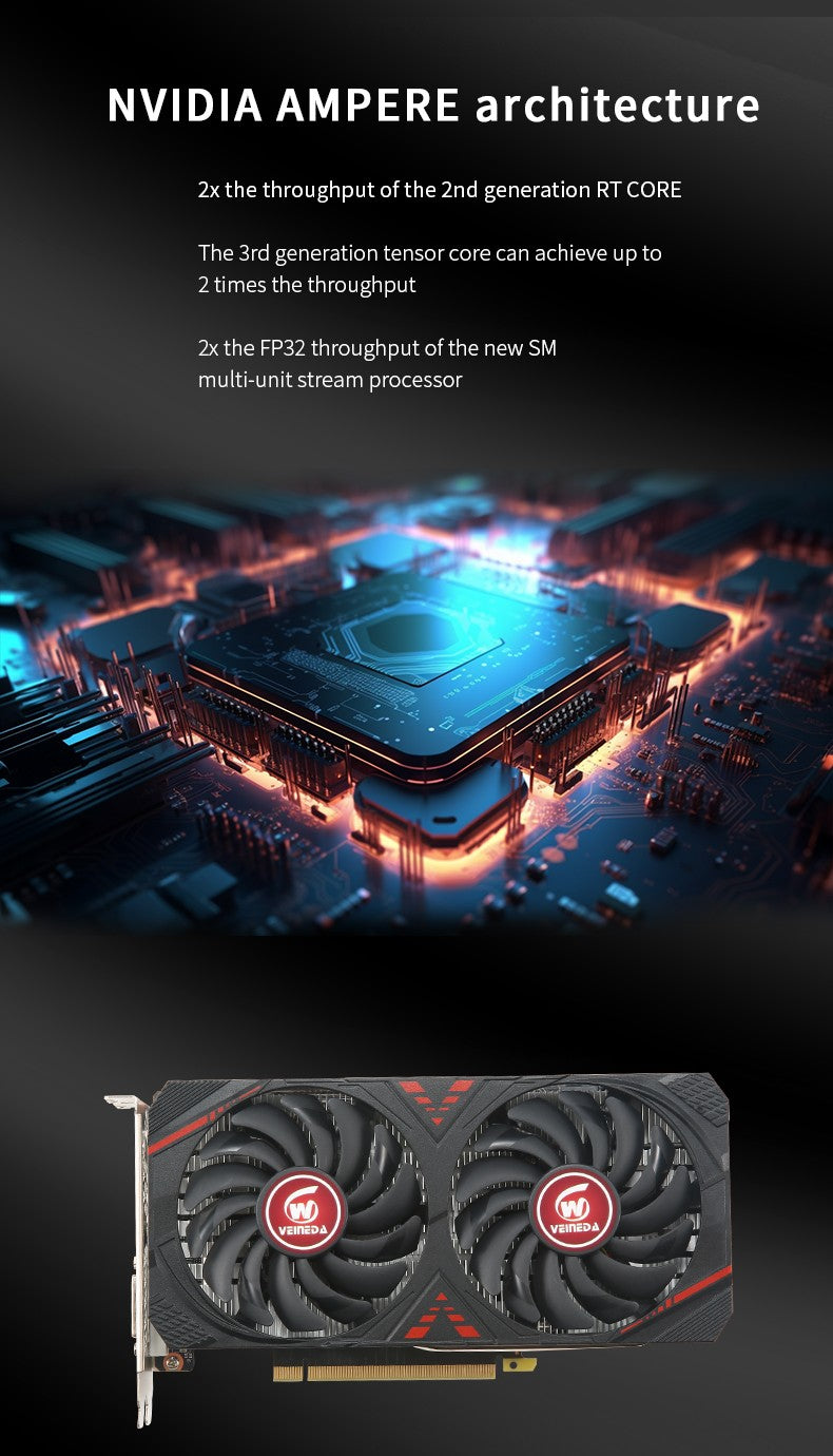 VEINEDA RTX3050 8GB GDDR6 128bit Tarjeta gráfica de computadora RTX 3050 8GB Gaming PC rtx 3070 DP * HDMI-compatible placa de video