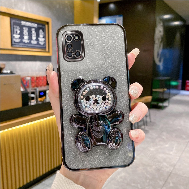 A 31 A 51 A 71 Glitter Bling Bear funda de silicona con soporte para teléfono para Samsung Galaxy A31 A51 A71 4G chica mujer soporte contraportada