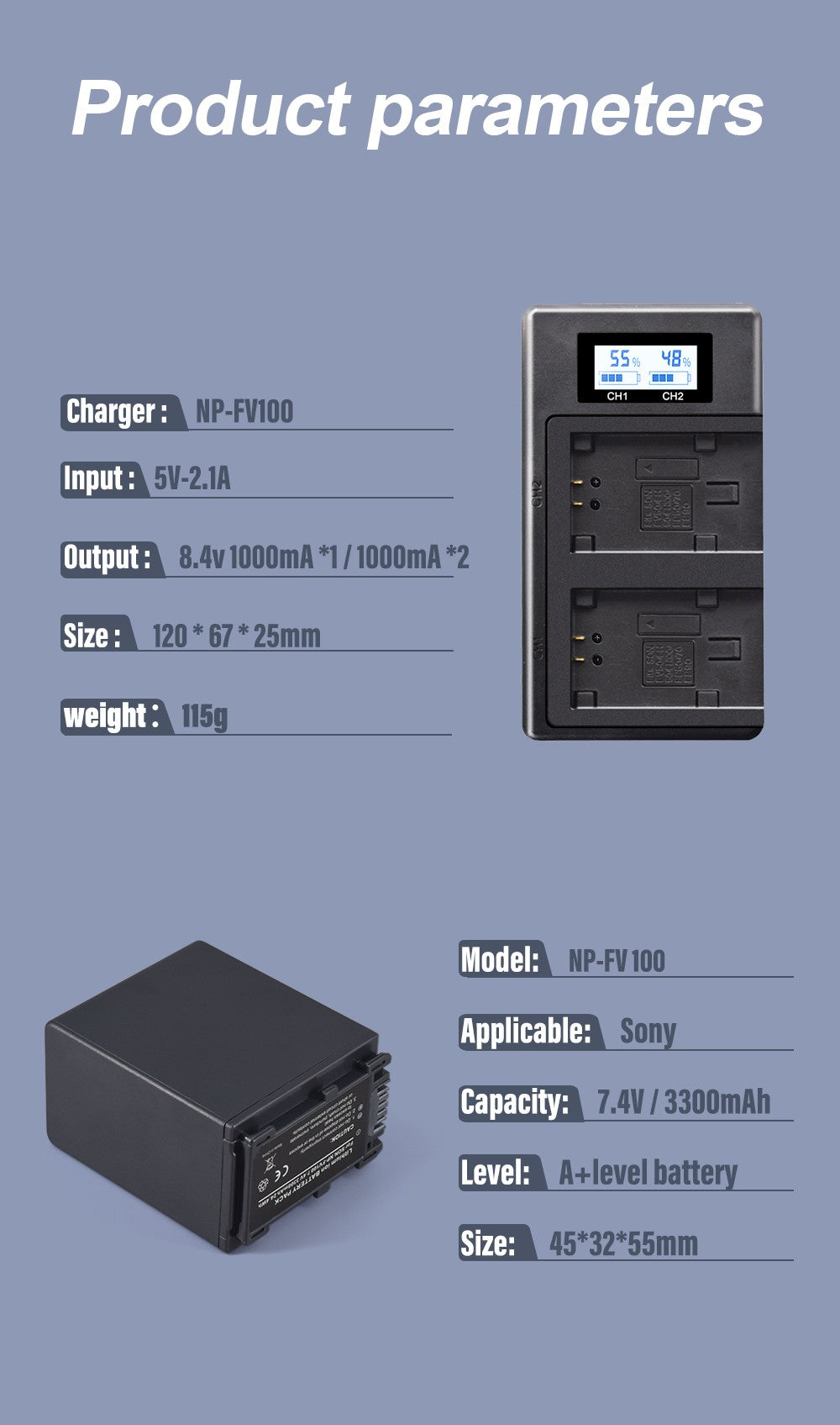 PALO NP-baterías FV100 NP-FV100 FV100, Cargador USB LCD para cámara Sony NP-FV30, NP-FV50, SX83E, SX63E, NP-FV70, AX100E