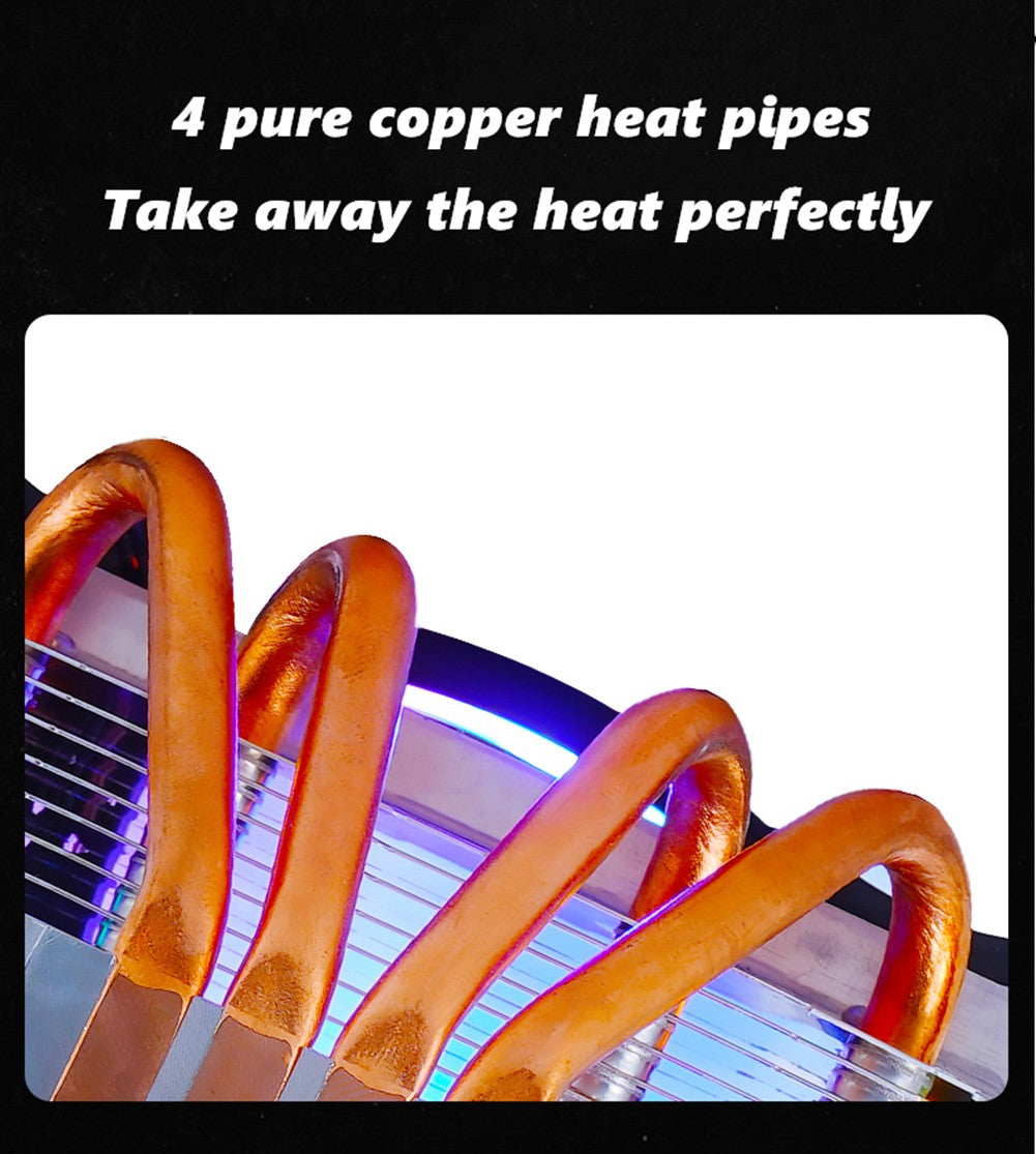 Enfriador de CPU, 4 tubos de disipación de calor, 120 mm, perfil bajo, 4 pines, LGA 115X 1200 1700 2011 X79 X99, AM4 AM5