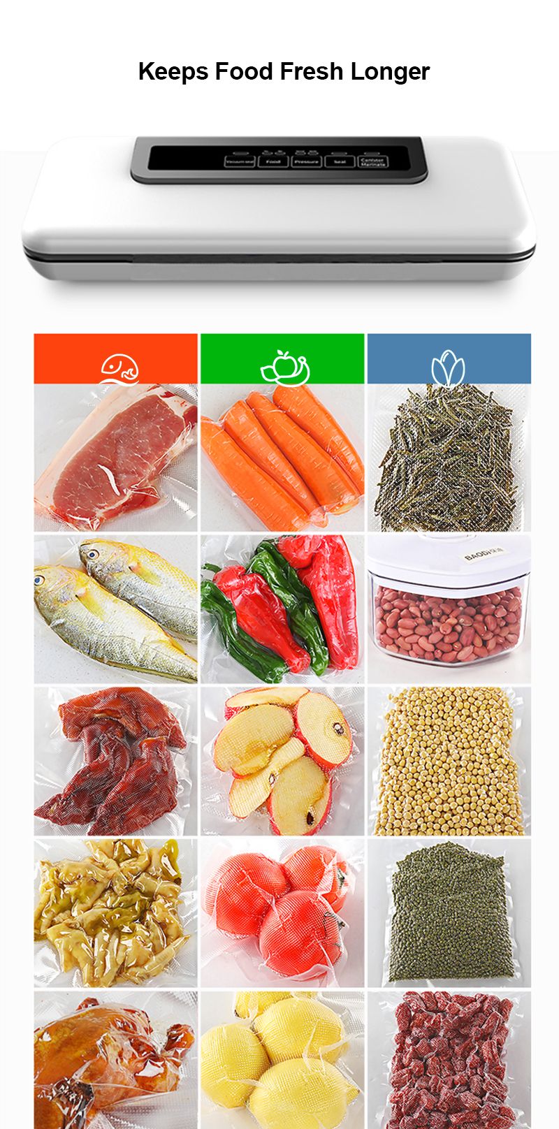 BioloMix-sellador al vacío, máquina automática de conservación de alimentos, modo seco y húmedo para Sous Vide, 10 bolsas de sellado al vacío