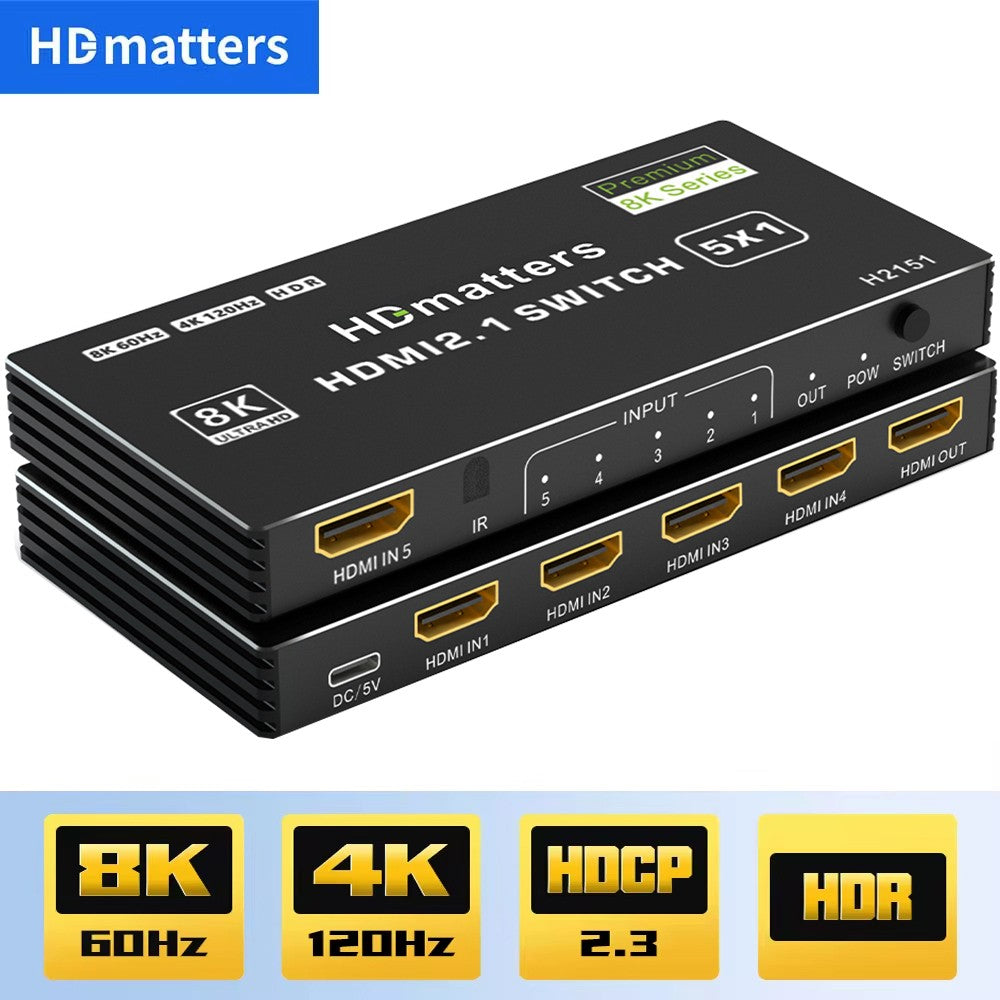 Divisor de interruptor HDMI 2,1, 120Hz, 3/4/5 puertos, HDMI 2,0 o HDMI 2,1, con mando a distancia para PS5, Xbox Series X, Apple TV, 4K, HDMI HDR