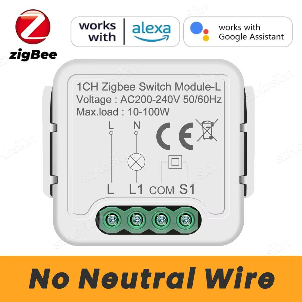 Módulo de Interruptor Inteligente Tuya Zigbee, Relé sin Cable Neutro, Control de 2 Vías, 1, 2, 3, 4 Canales, Compatible con Alexa y Google Home