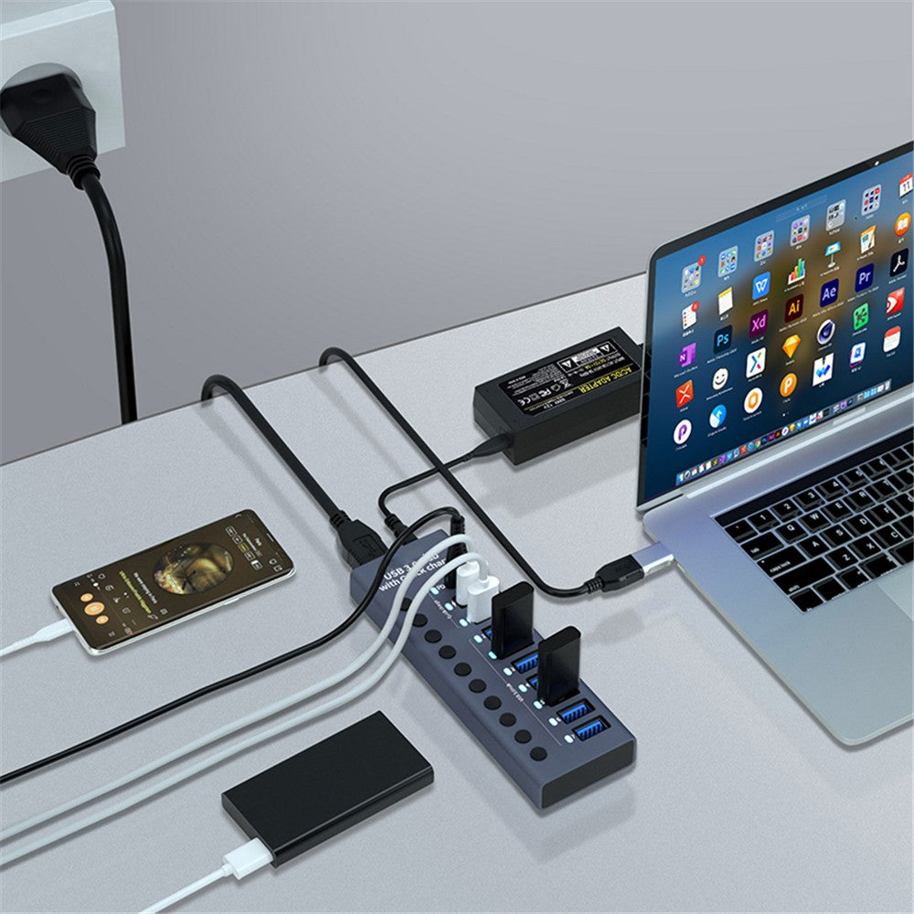 USB 3,0 Hub Socket Switch 4 6 10 puertos concentrador multi-tap multipuerto estación de acoplamiento cargador fuente de alimentación múltiple tipo C
