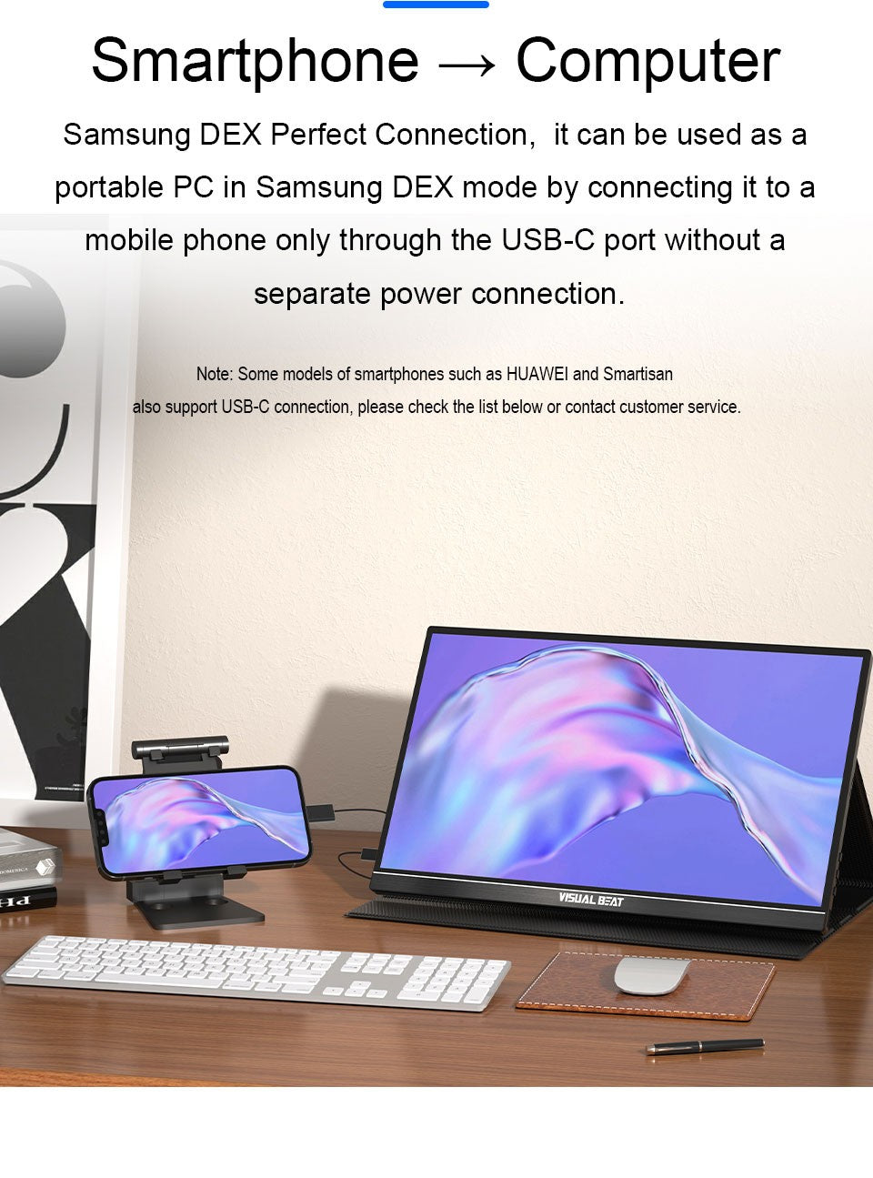 VISUALBEAT Monitor Portátil con Pantalla Táctil de 15.6'', FHD 1080P IPS HDR, con USB-C y HDMI, para Laptop, PC, Mac, Consola, Oficina y Viajes