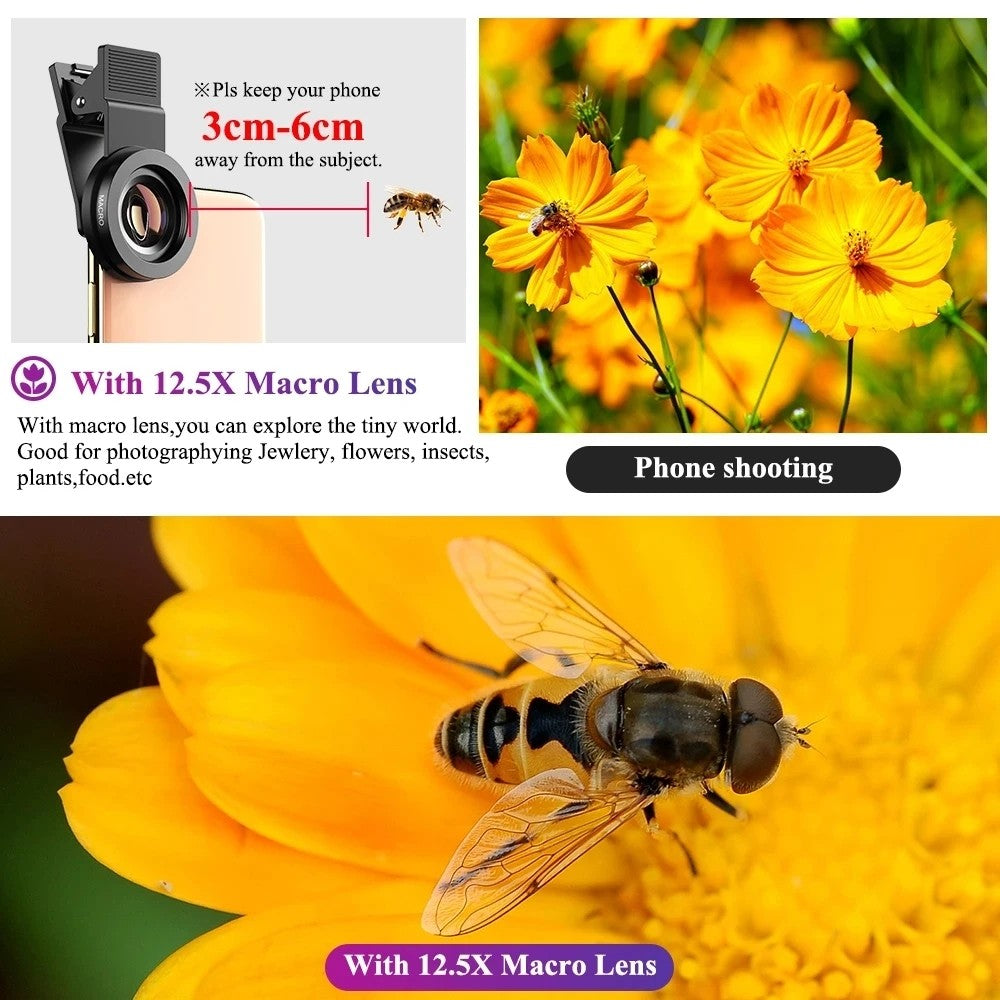 Kit de lentes de teléfono 0,45x súper gran angular y 12,5x lente súper macro lente de cámara HD para iPhone 12 11 Xiaomi Huawei todos los teléfonos móviles