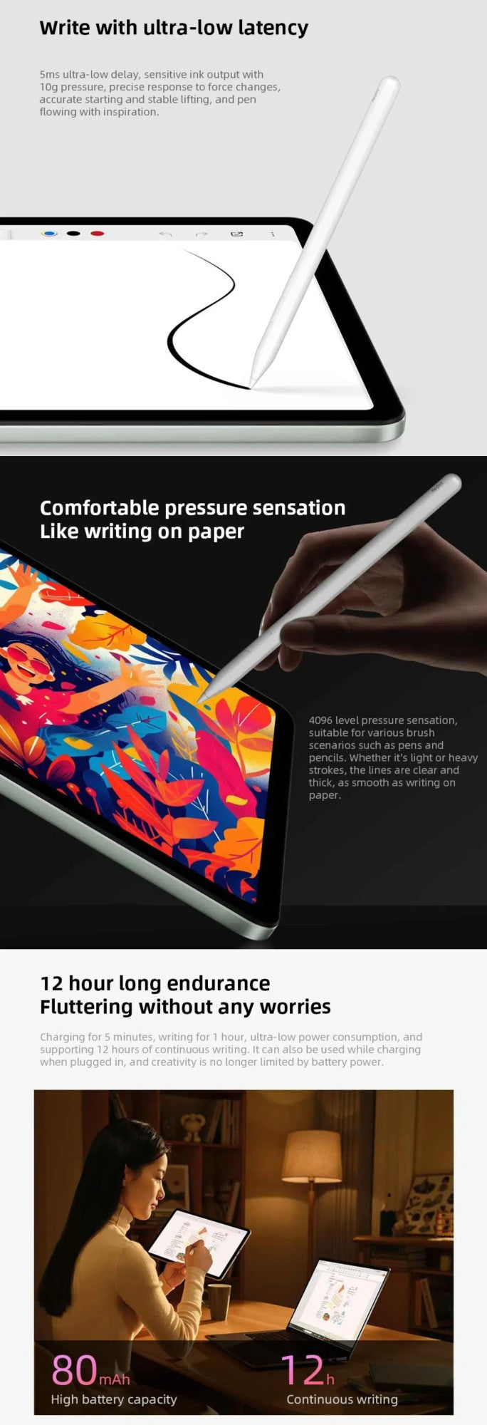 Original Xiaomi Redmi Pad 2 lápiz óptico Redmi Pad Pro tableta 4096 nivel sentido dibujo escritura Redmi Smart Pen Xiaomi Smart Pen