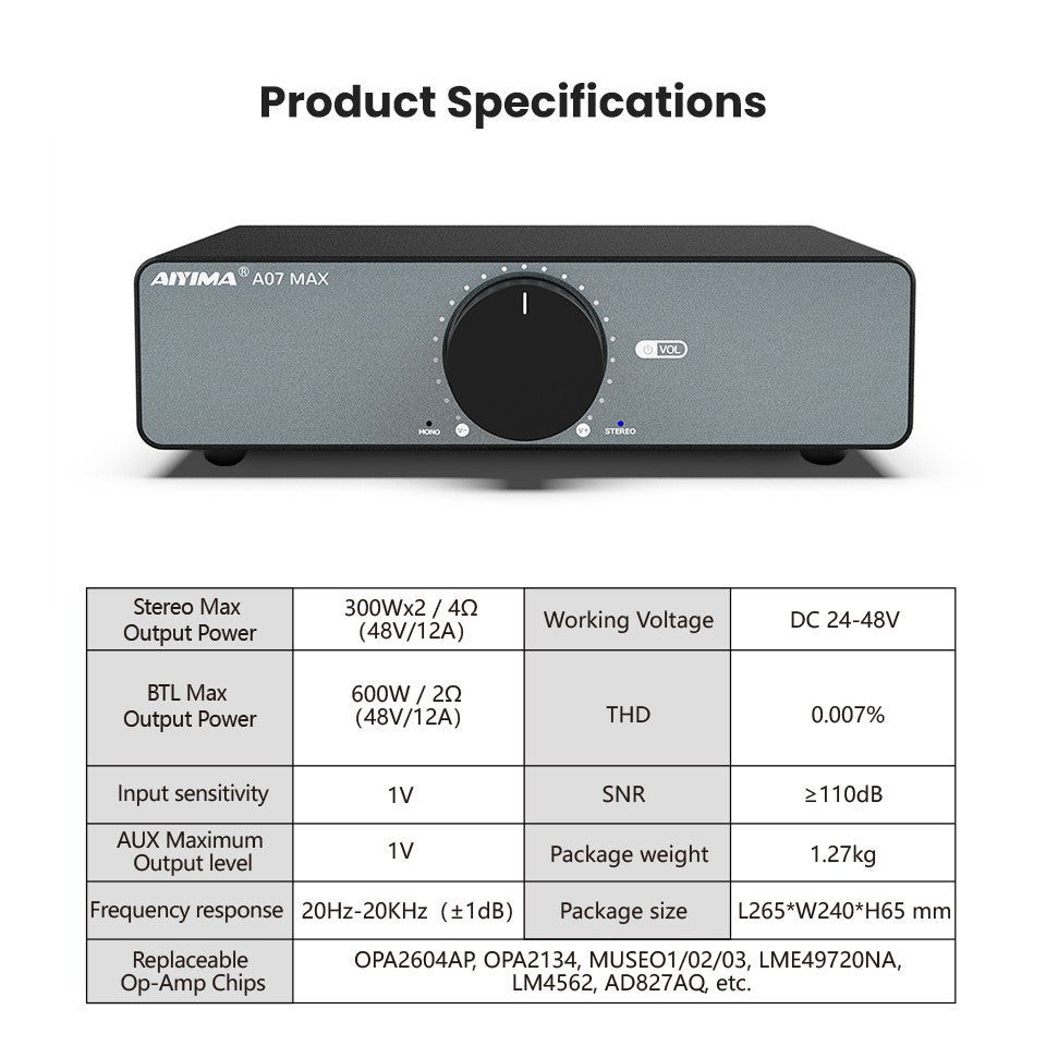 AIYIMA A07 MAX amplificador de Audio en casa 300W X2 TPA3255 Clase D amplificado