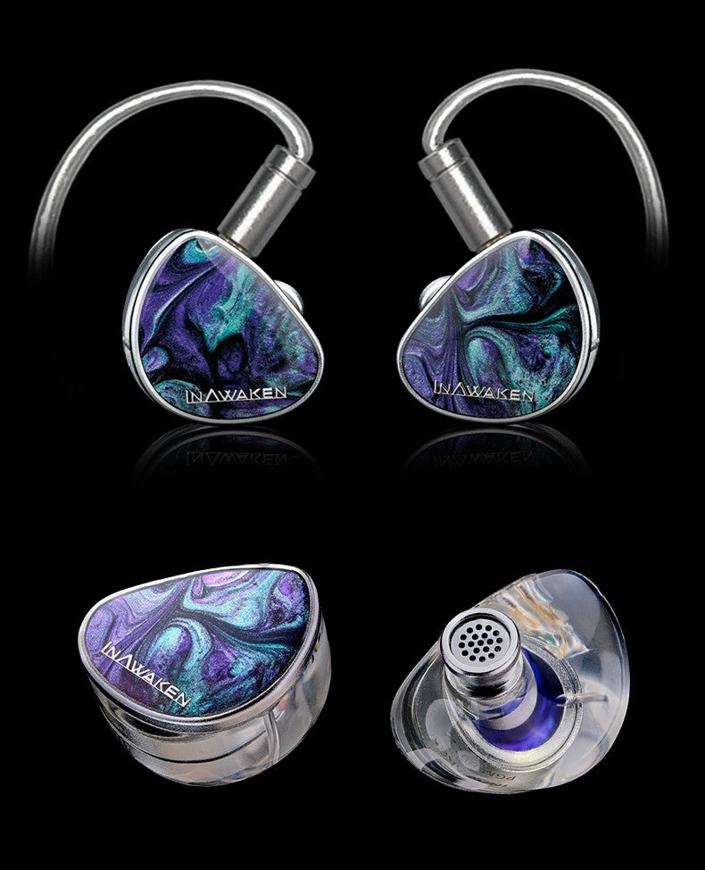 INAWAKEN DAWN Ms Auriculares IEM con controlador dinámico de diafragma morado-dorado con cable blindado OFC para músicos audiófilos