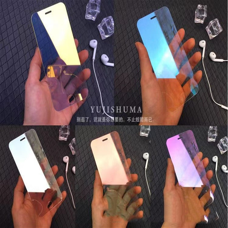 Protector de Pantalla de Vidrio Templado de Lujo con Espejo Colorido para iPhone 17 16 15 14 13 12, Película Protectora de Vidrio