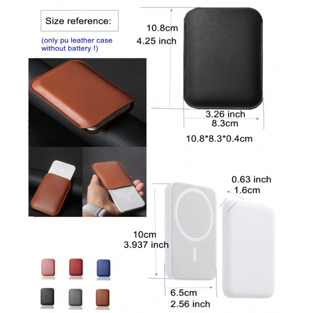 Funda de cuero con funda para banco de energía para iPhone 13, funda para batería externa Magsafe