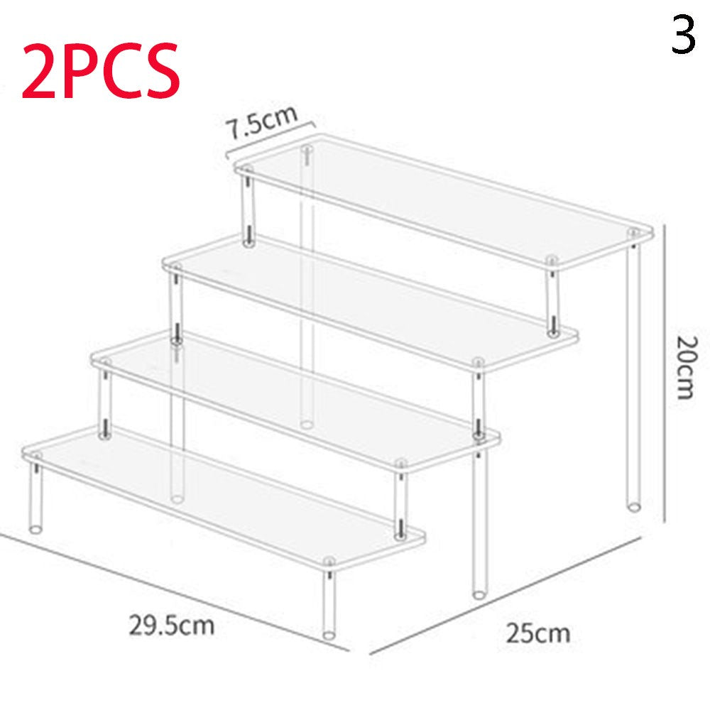 Soporte de exhibición acrílico de 1-4 niveles, estante de exhibición duradero para magdalenas, Perfume, muñeca, caja ciega Trapezoidal transparente, estante de almacenamiento