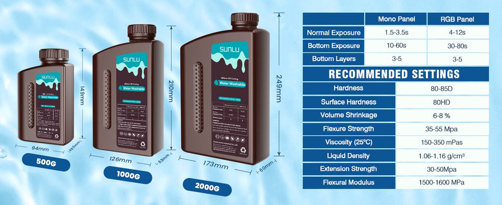 SUNLU 10KG tipo ABS/padrão/lavado con agua/14K resina de alta precisión 405nm resina fotopolímero de curación UV rápida 1KG/botella