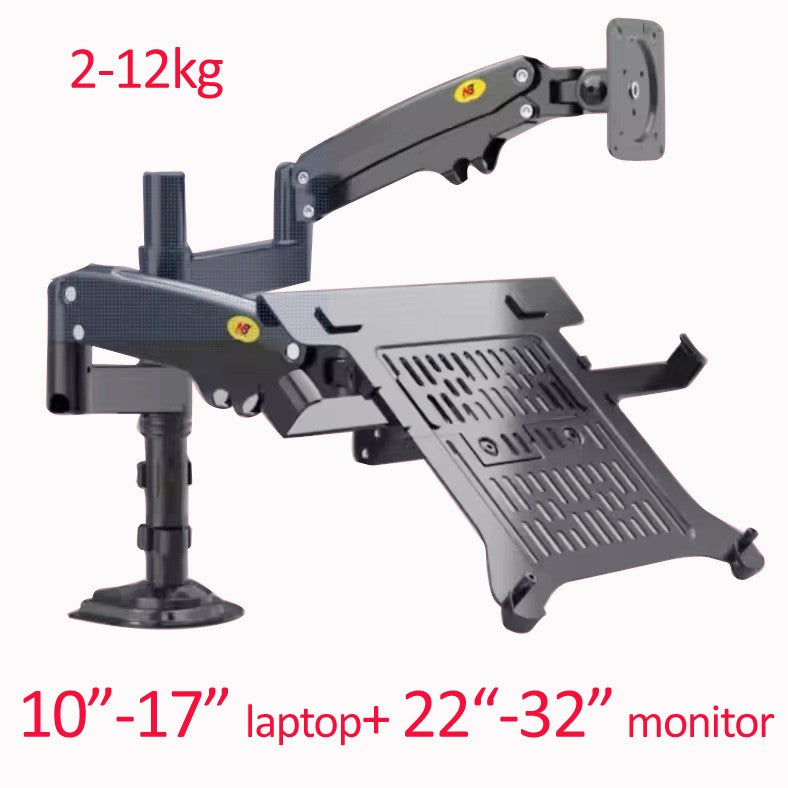 Soporte de Escritorio para Monitor LCD NB H180 FP-2 de 17'-27' + Soporte para Laptop de 10'-17' con Resorte de Gas, Movimiento Completo, 2-12 kg, Abrazadera de Doble Brazo