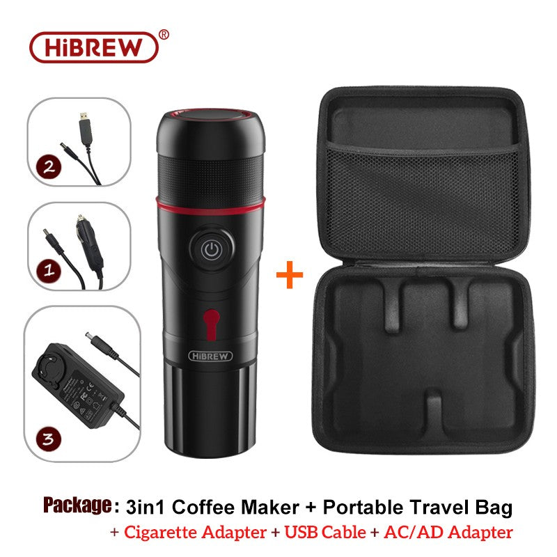 HiBREW Máquina de Café Portátil para Coche y Hogar, Cafetera de Expreso, Compatible con Cápsulas Dolce Nespresso y Café Molido, CC de 12 V, Dispositivo H4