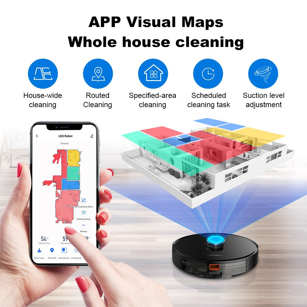 (código promocional: AEGG66)) Robot aspirador Liectroux X6,navegación láser Lidar,6500 pa,mapa de varios pisos,trapear,zona de exclusión de aplicaciones,área selectiva,reanudación de punto de interrupción
