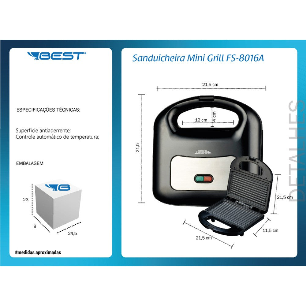 Mejor sándwich y parrilla antiadherente, 750W, Fs-8016a