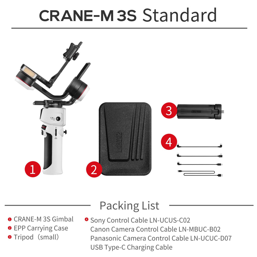 ZHIYUN-estabilizador de cardán para cámara de mano, Control de obturador Bluetooth para cámaras sin Espejo, teléfono, M3S Crane, M3 S, 3 ejes
