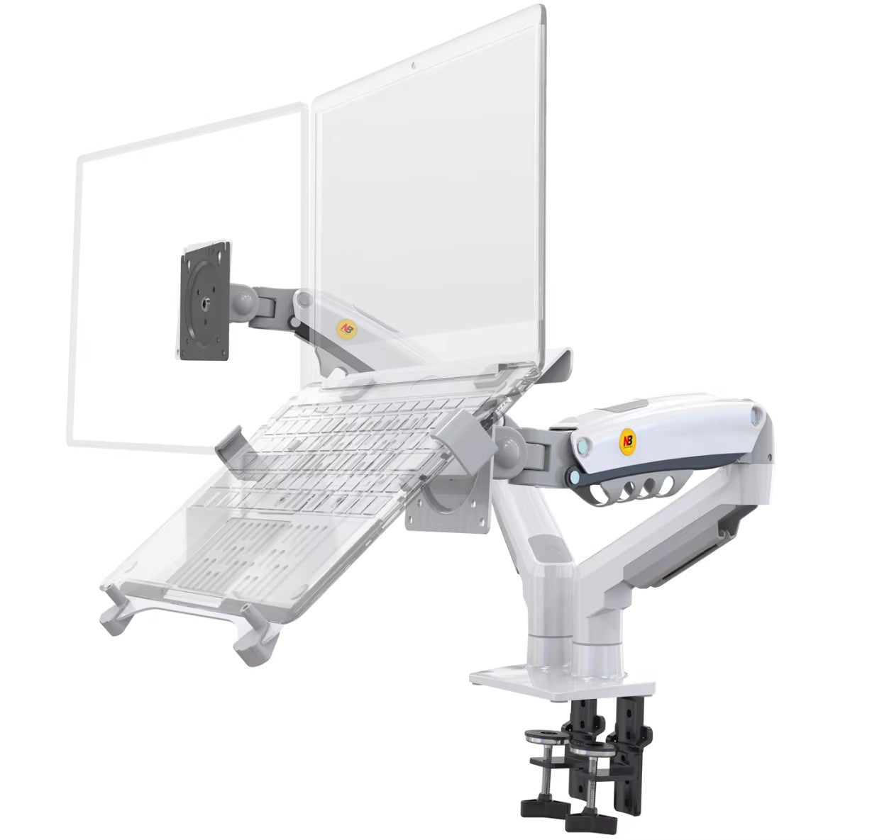 Escritorio NB F160 + brazo doble con resorte de Gas FP-2 para soporte de Monitor de 17 "-27" + soporte para portátil de 10"-17 ", soporte de montaje con prensa de aire, carga de 2-9kg