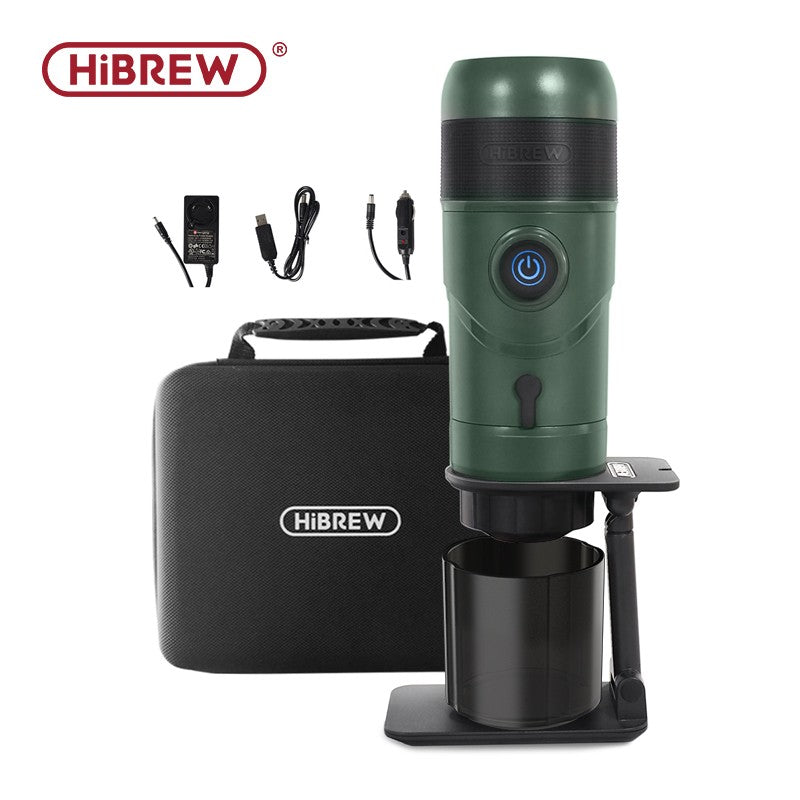 HiBREW Máquina de Café Portátil para Coche y Hogar, Cafetera de Expreso, Compatible con Cápsulas Dolce Nespresso y Café Molido, CC de 12 V, Dispositivo H4