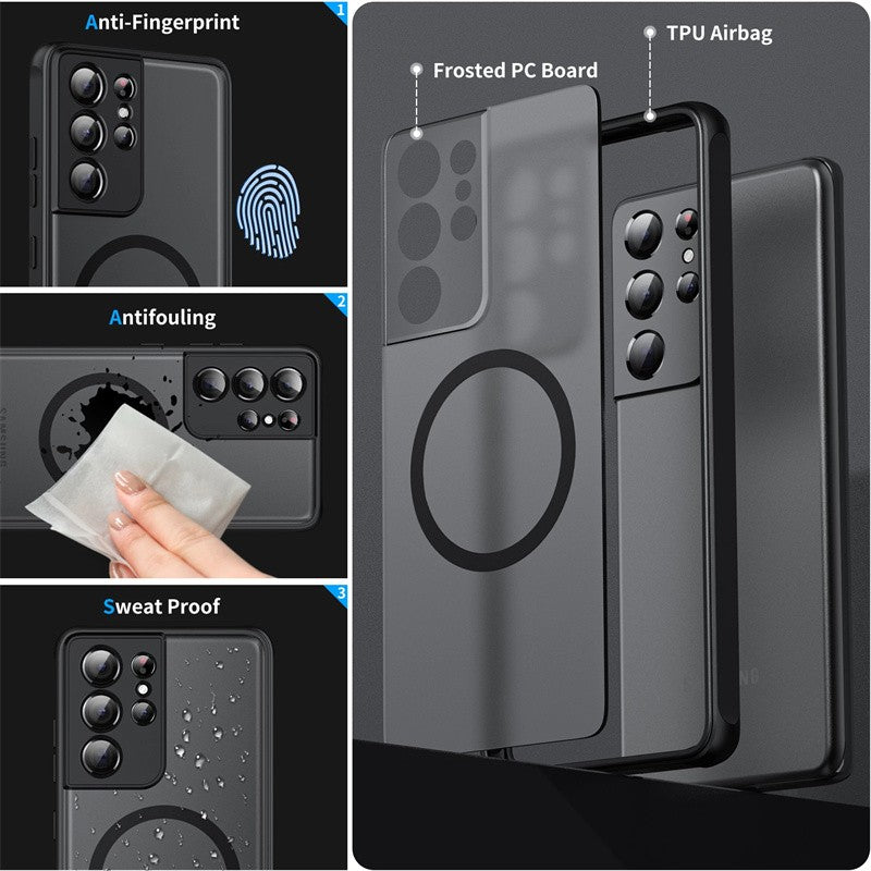 Para Magsafe funda magnética mate para Samsung Galaxy S25 S24 S23 S22 S21 Ultra Plus FE cubierta de carga inalámbrica esmerilada a prueba de golpes