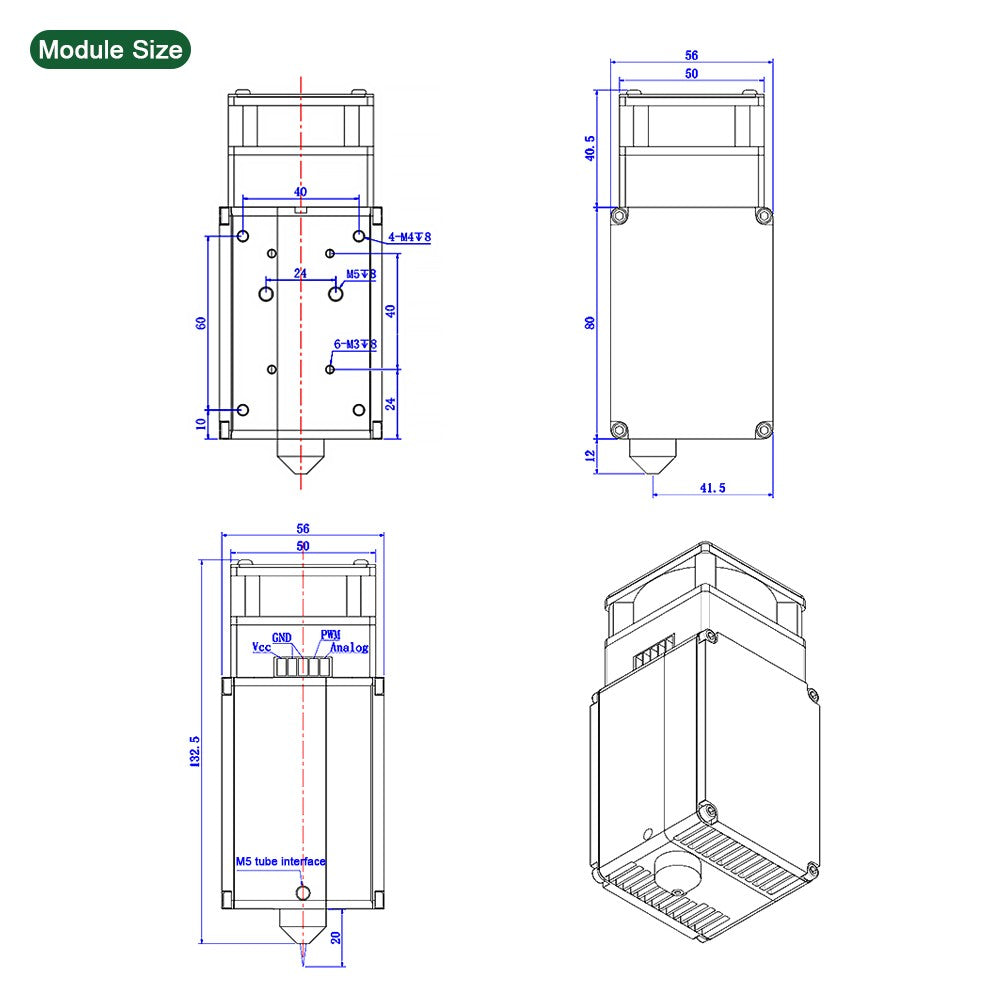Árbol láser 20W 30W 40W 60W módulo láser con asistencia de aire TTL módulo de luz azul para grabador láser CNC herramientas de corte de carpintería
