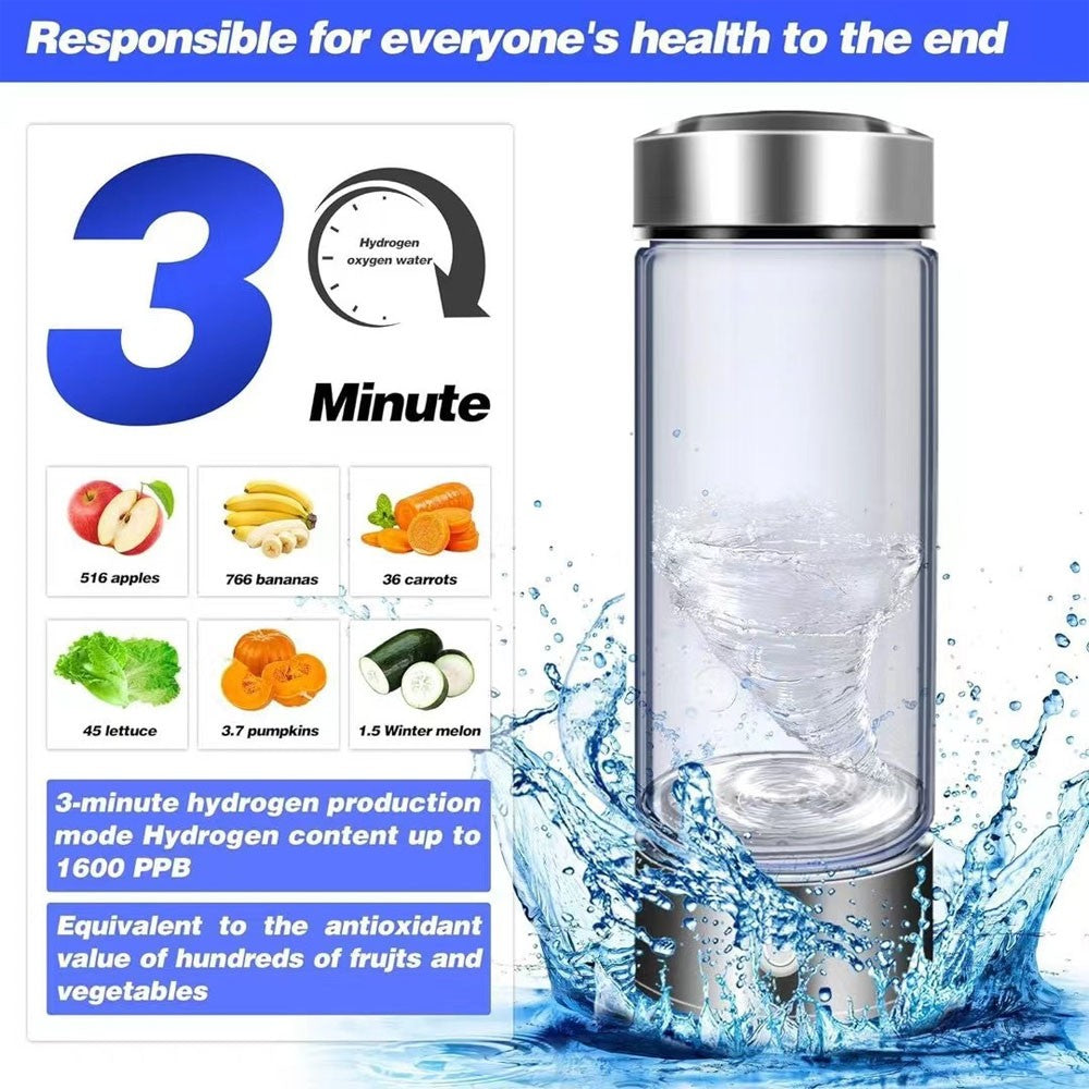 Taza de agua rica en hidrógeno de 420ml, botella eléctrica con generador de agua rico en hidrógeno, filtro de calidad de titanio, ionizador antioxidante portátil