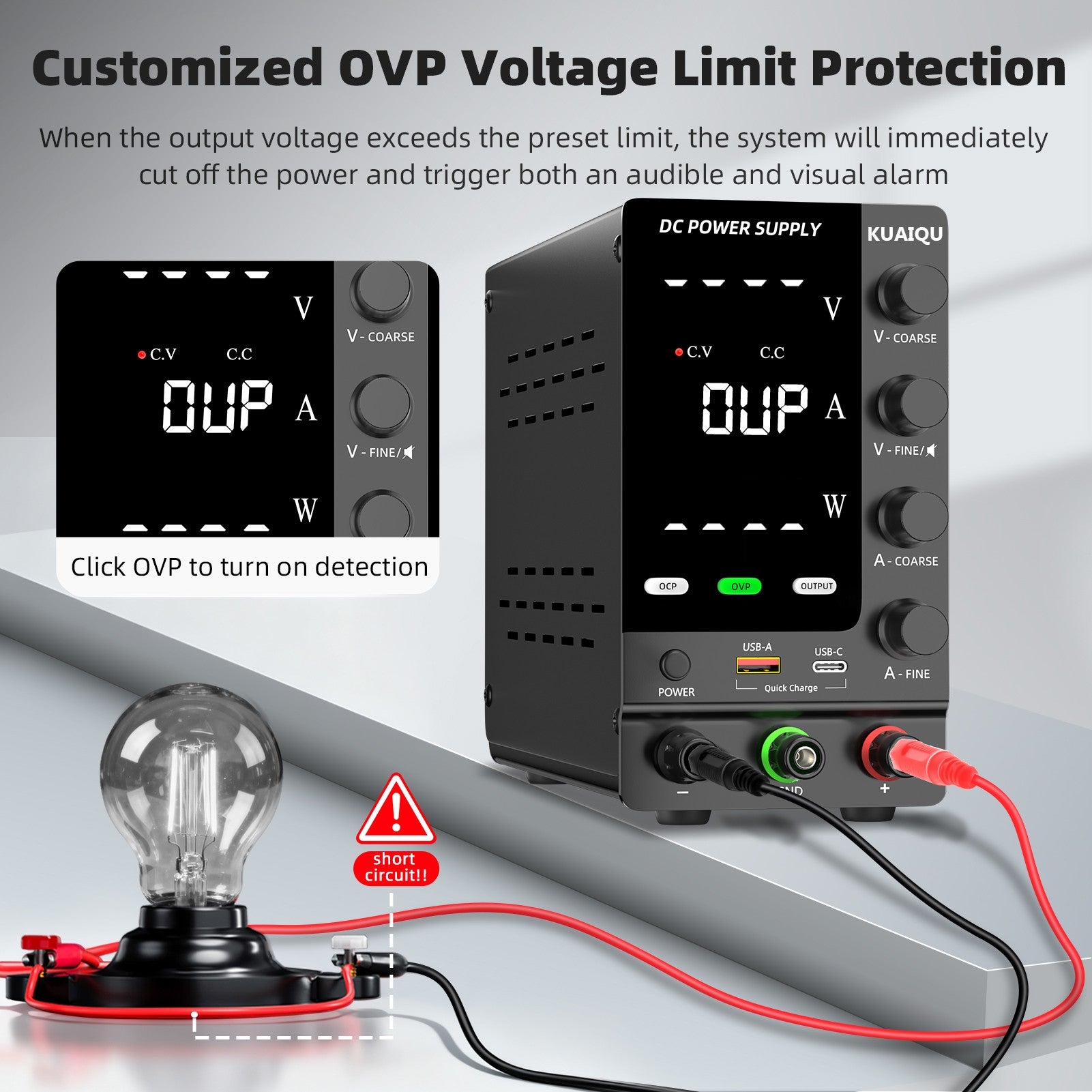 Fuente de Alimentación CC KUAIQU 30V 10A 5A, Fuente de Alimentación de Banco Variable Ajustable para Laboratorio, Regulador de Voltaje 60V 5A 120V 3A