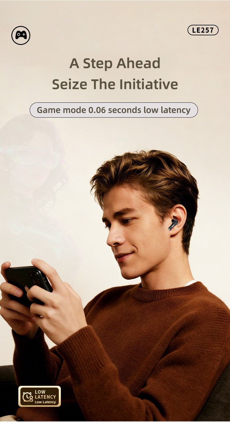 Auriculares Inalámbricos Lenovo LE257 con Bluetooth 6.0, Sonido HiFi, Cancelación de Ruido ENC, Auriculares TWS para Juegos y Deportes con Micrófono