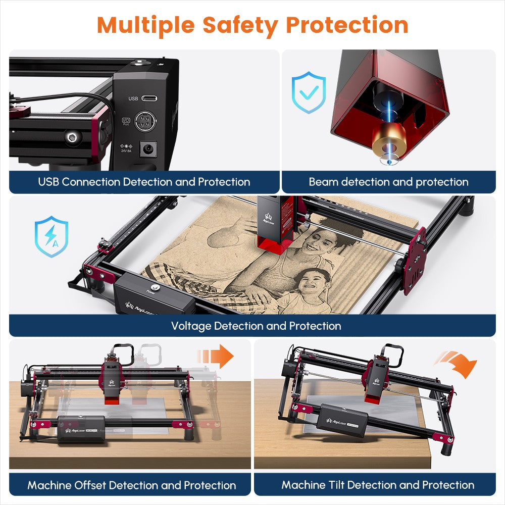 Máquina de grabado en madera Algolaser Mini 5W para principiantes, control Wifi sin conexión, 12000 mm/min, DIY, para vidrio, madera, revestimiento de metal