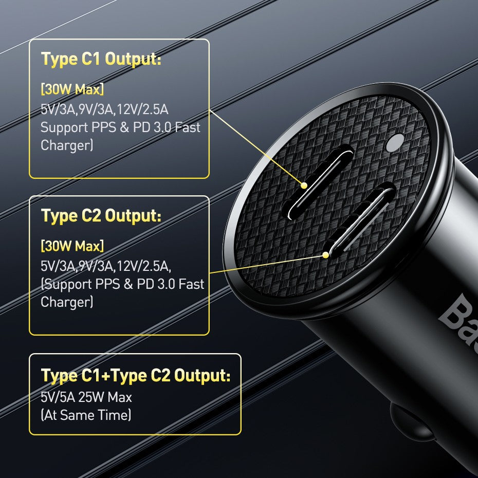 Baseus-cargador USB para coche, dispositivo de carga rápida de 30W, 4,0, 3,0, FCP, SCP, PD, para Xiaomi iPhone16, 15, 14 Pro Max