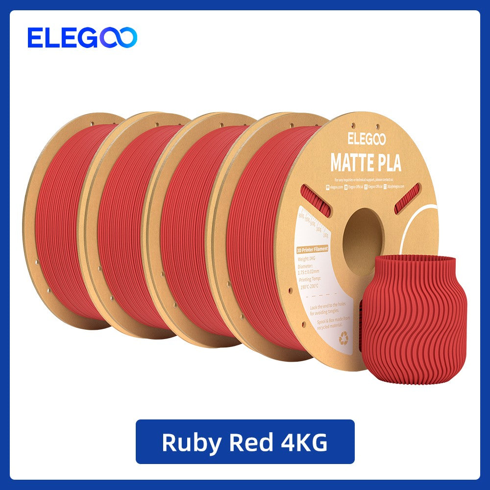 Filamento PLA Mate ELEGOO 1KG, 1.75mm para Impresora 3D FDM, Precisión Dimensional +/- 0.02mm, Bobina de Cartón de 1kg (2.2lbs)