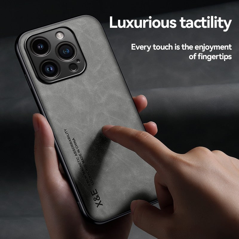 Funda de cuero de lujo para iPhone 16 Pro Max, funda con placa de Metal, soporte para coche, funda para iPhone 16 Pro 16Plus