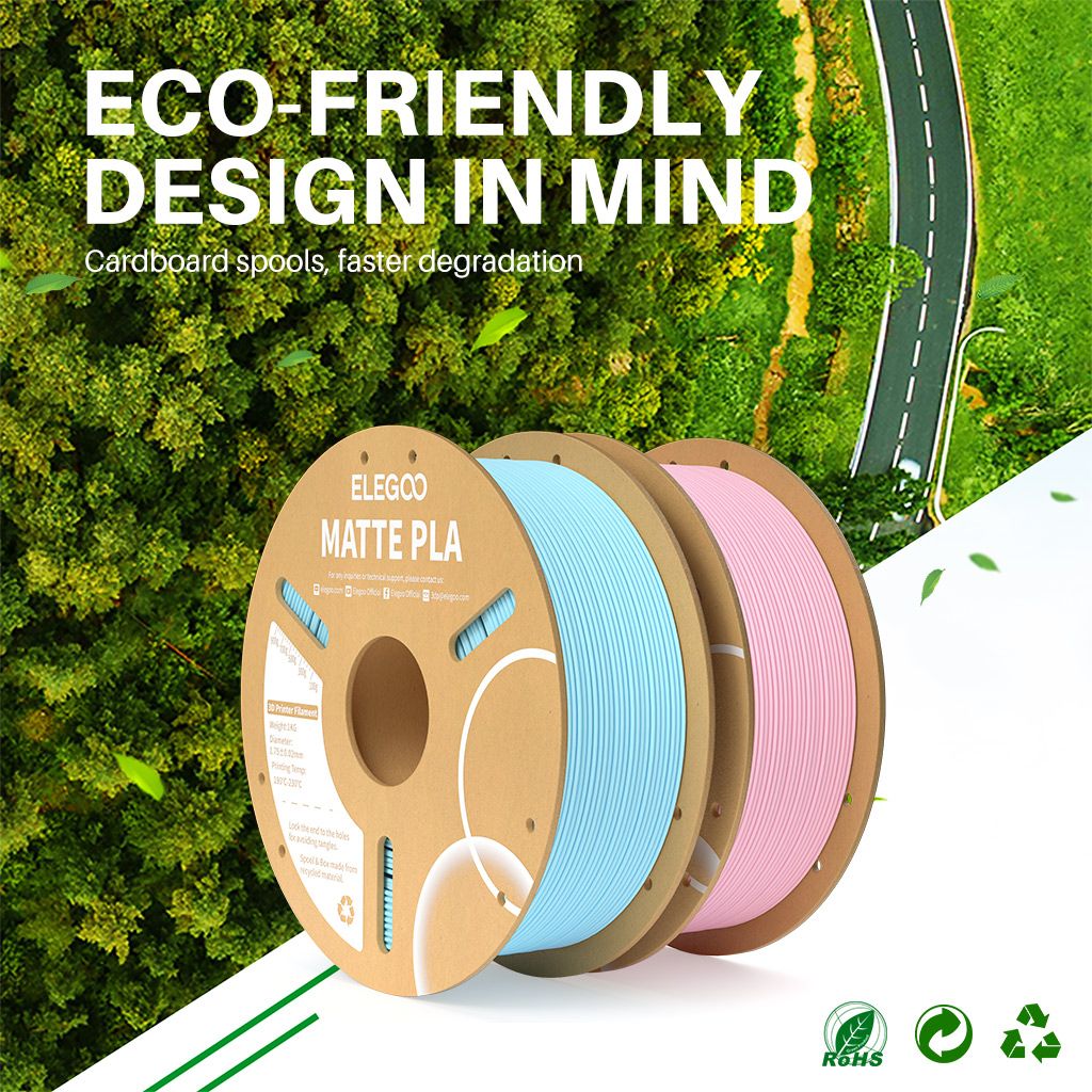 Filamento PLA Mate ELEGOO 1KG, 1.75mm para Impresora 3D FDM, Precisión Dimensional +/- 0.02mm, Bobina de Cartón de 1kg (2.2lbs)