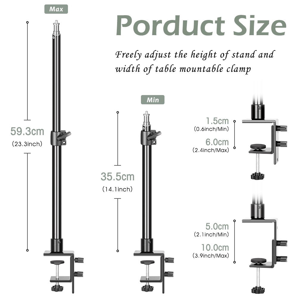 Abrazadera de trípode C, soporte de luz de montaje de escritorio con cabeza de bola de 1/4 ", accesorio de mesa, anillo de luz, soporte de mesa ajustable, cámara DSLR