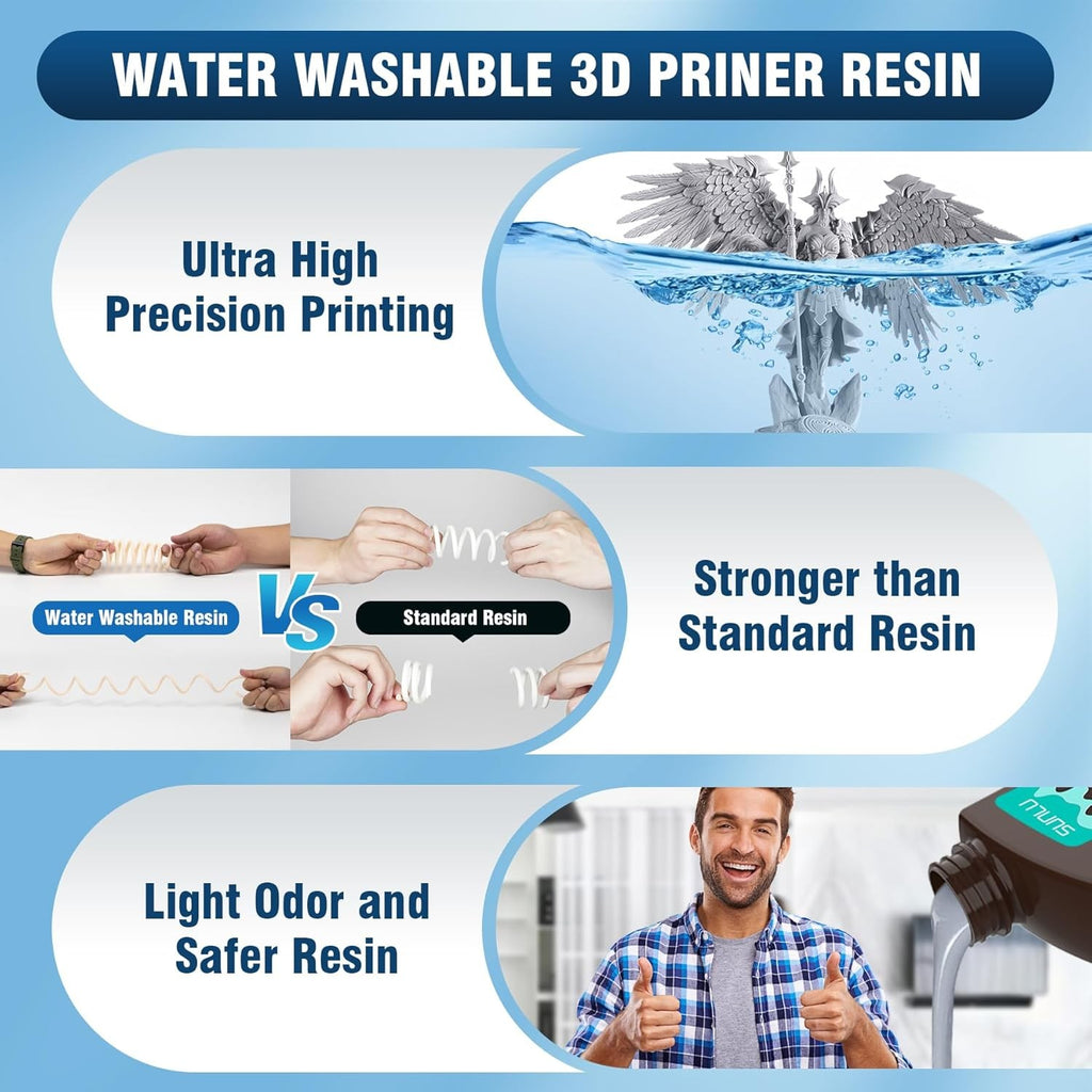 SUNLU 5KG lavado con agua ABS/resina de lavado con agua 395-405nm resina fotopolímero de curado UV resina de curado rápido para impresora 3D LCD DLP SLA