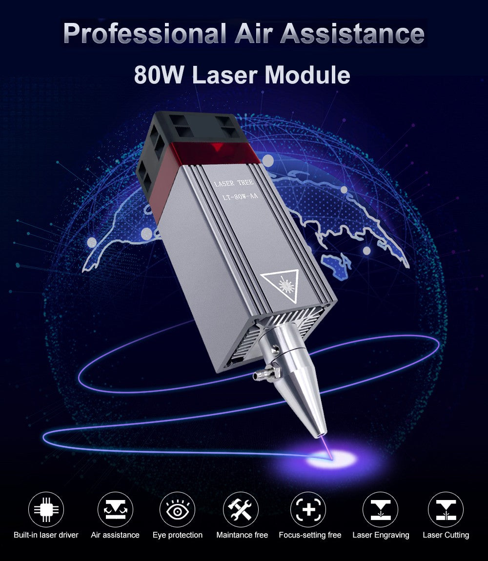 Árbol láser 20W 30W 40W 60W módulo láser con asistencia de aire TTL módulo de luz azul para grabador láser CNC herramientas de corte de carpintería